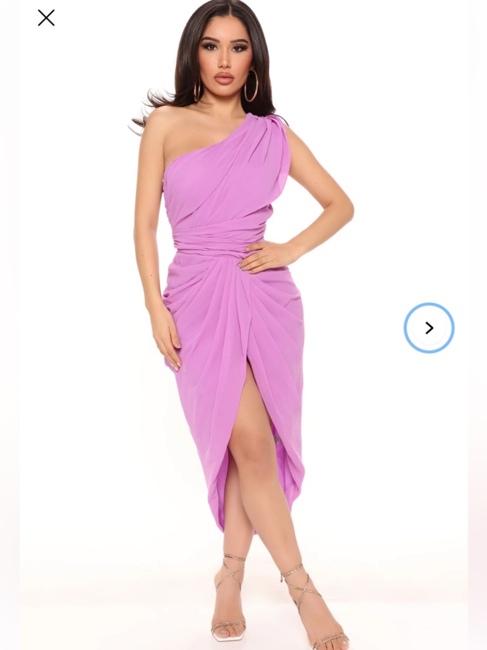One-Shoulder Lavender Midi Dress with Wrap Skirt